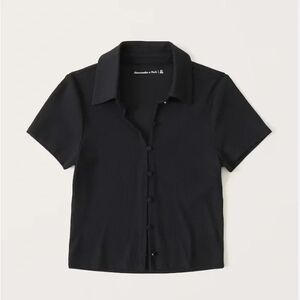 Abercrombie & Fitch Charcoal Button-Up Crop Top